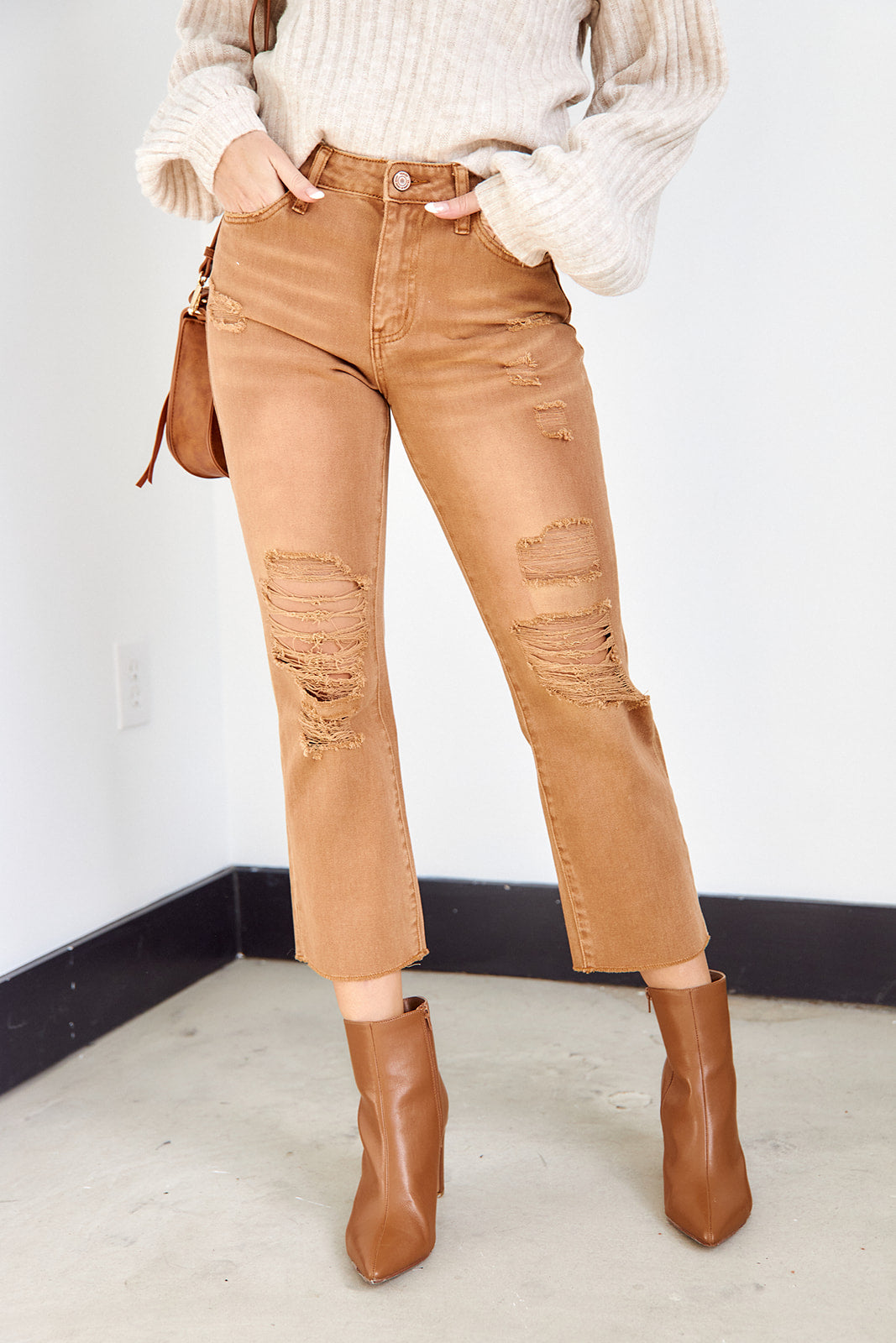 Bixbie High Rise Distressed Straight Leg Crop Jean