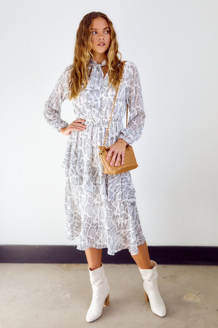 Lidia Snake Print Midi Dress