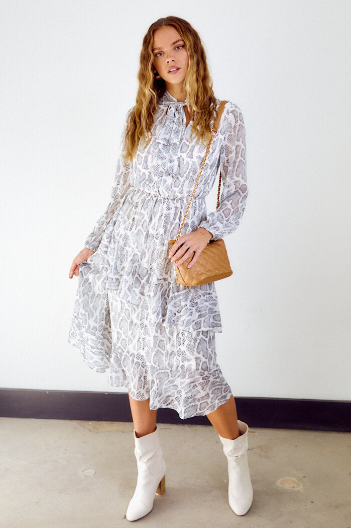 Lidia Snake Print Midi Dress