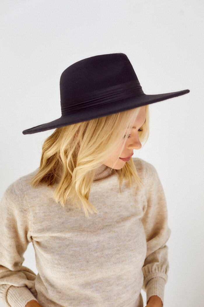 Santiago Satin Ribbon Flat Brim Hat