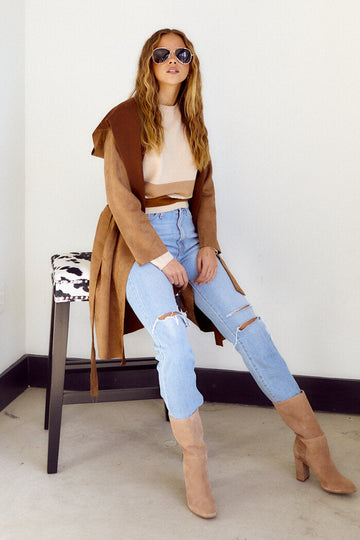 Patia Faux Suede Belted Coat