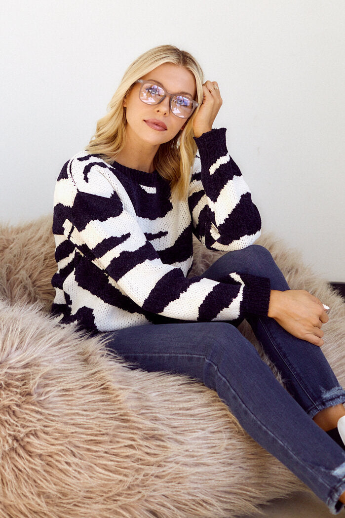 Sally Zebra Print Chenille Sweater