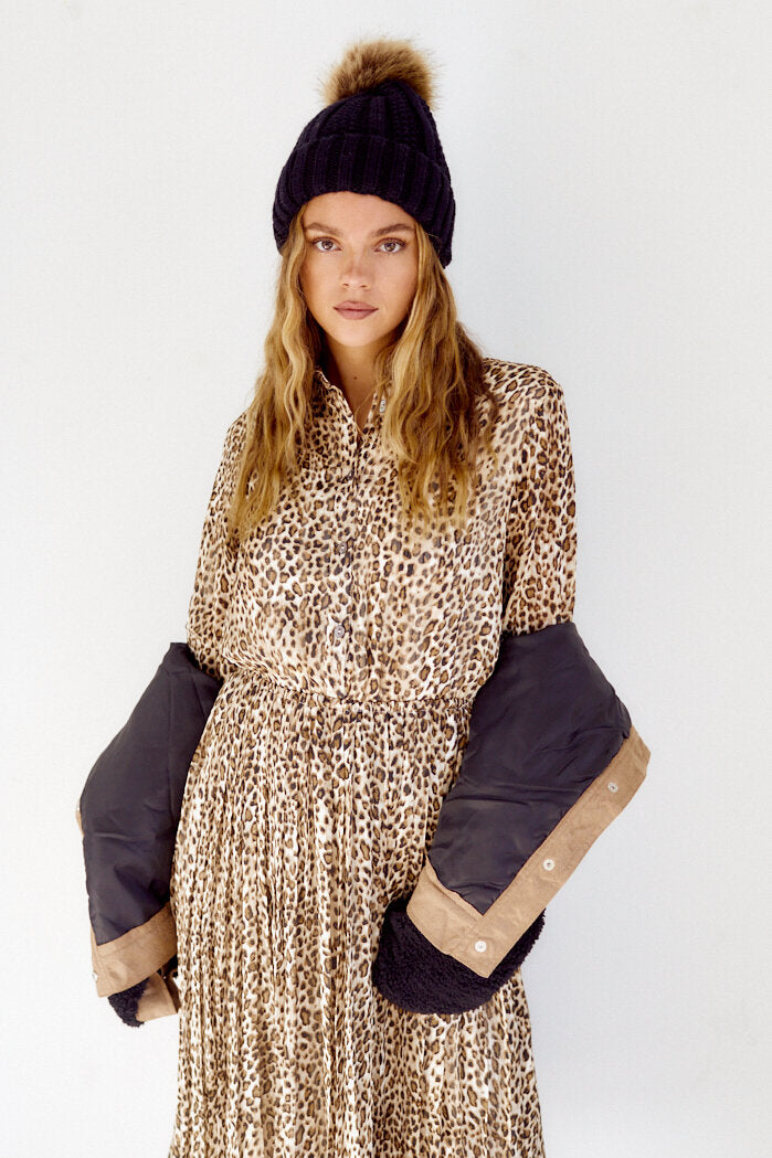 Solenne Leopard Print Pleated Midi Dress