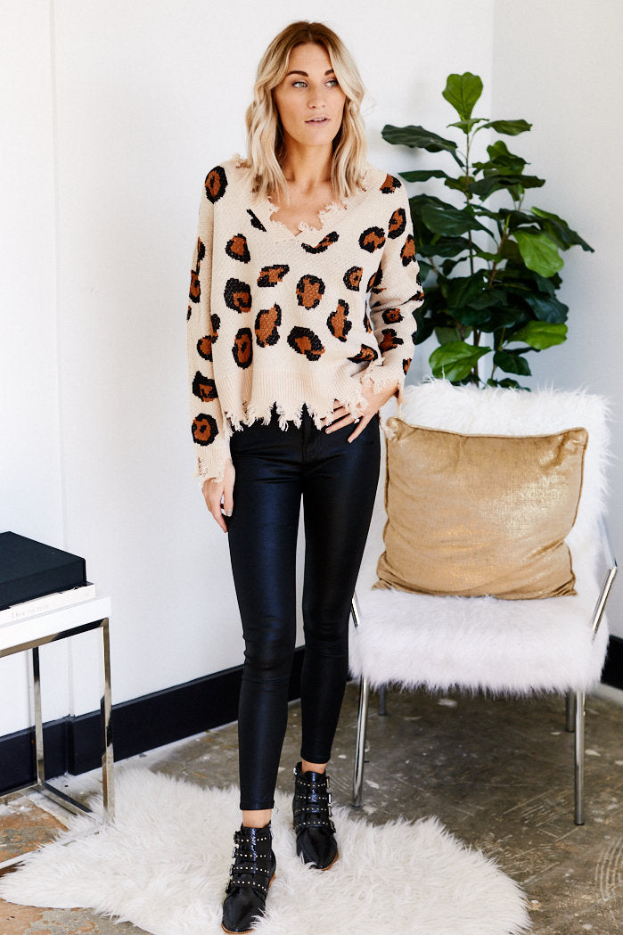 Cecila Distressed Leopard Print Sweater