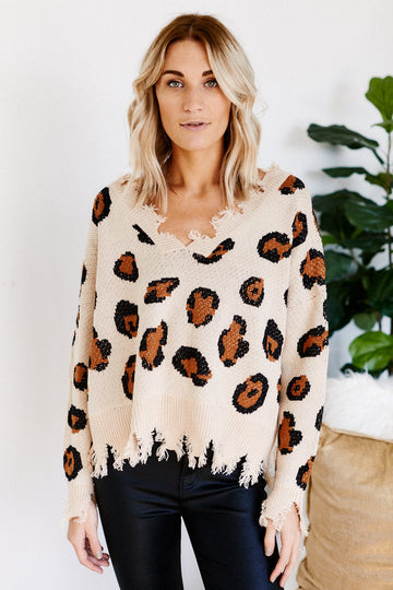 Cecila Distressed Leopard Print Sweater