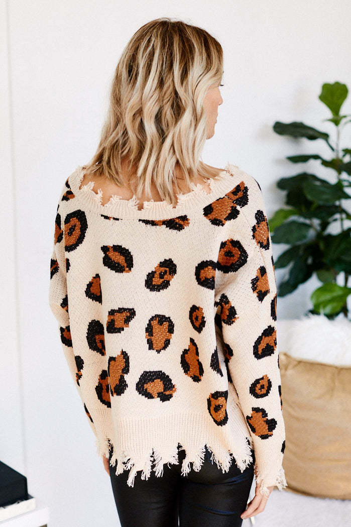 Cecila Distressed Leopard Print Sweater