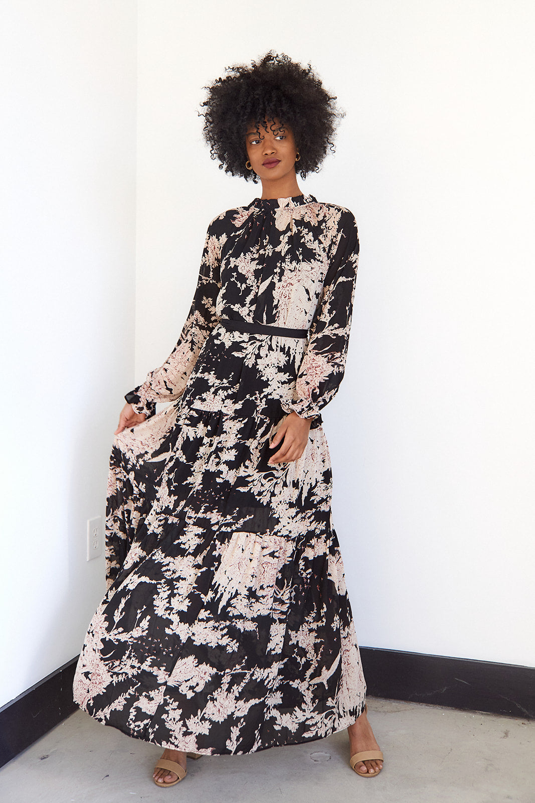 Zimi Tie Waist Printed Maxi Dress