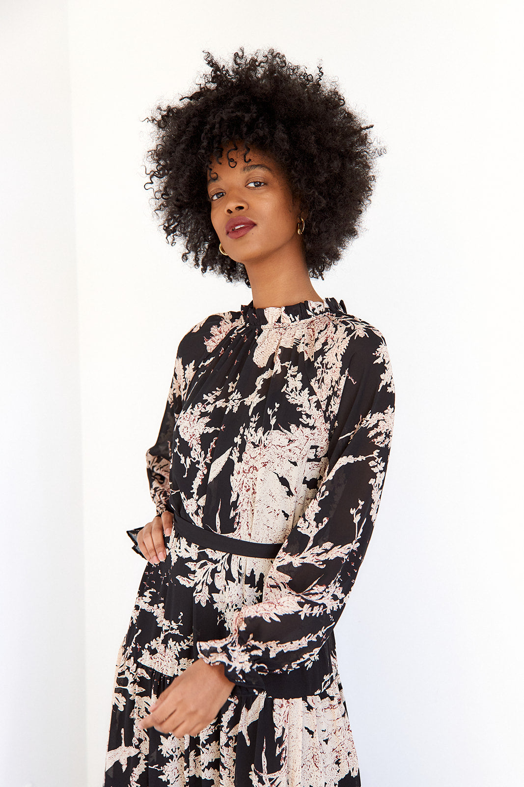 Zimi Tie Waist Printed Maxi Dress