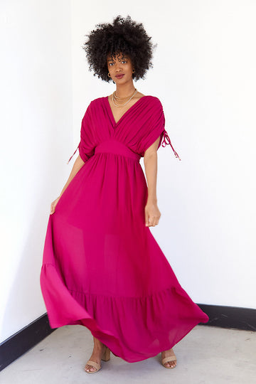 Jeri Ruched Detail Pleated Maxi Dress