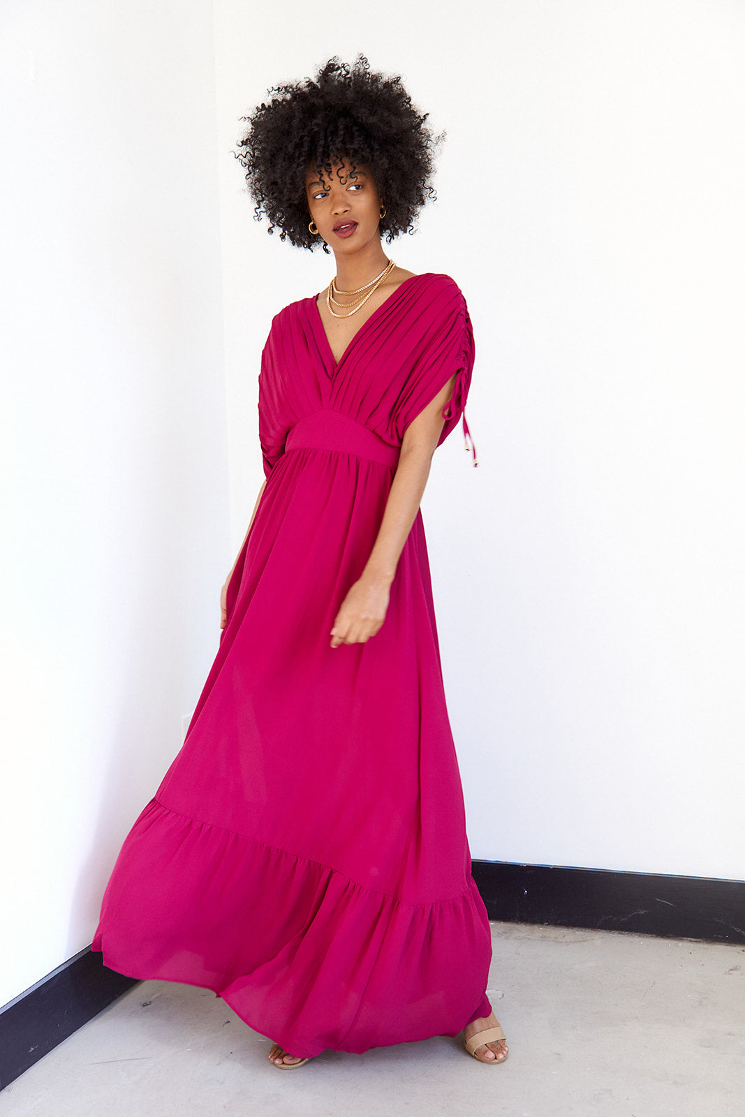Jeri Ruched Detail Pleated Maxi Dress