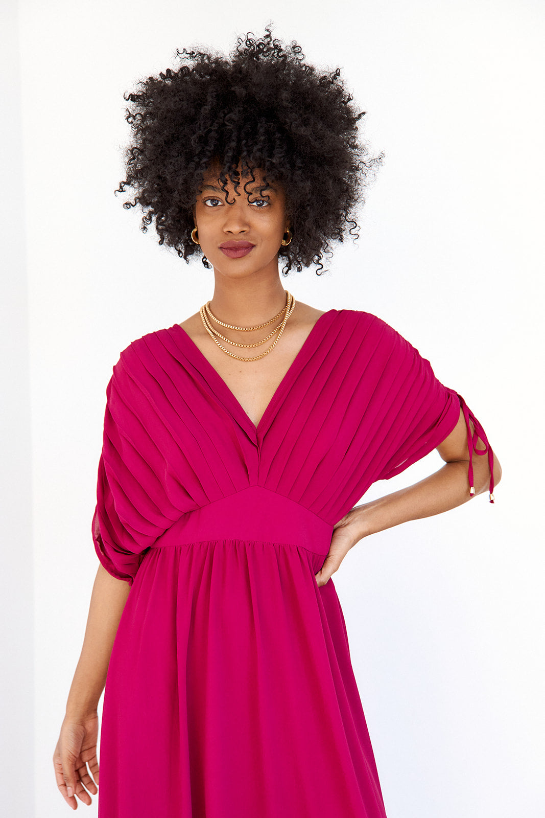 Jeri Ruched Detail Pleated Maxi Dress