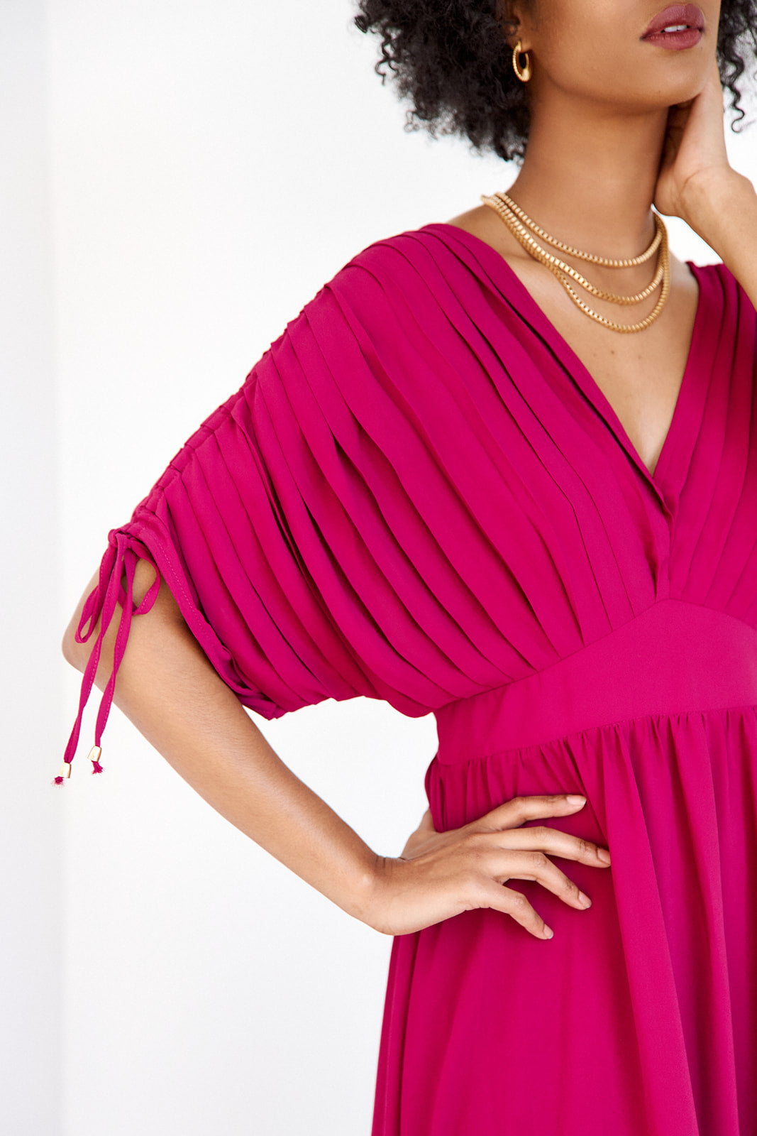 Jeri Ruched Detail Pleated Maxi Dress