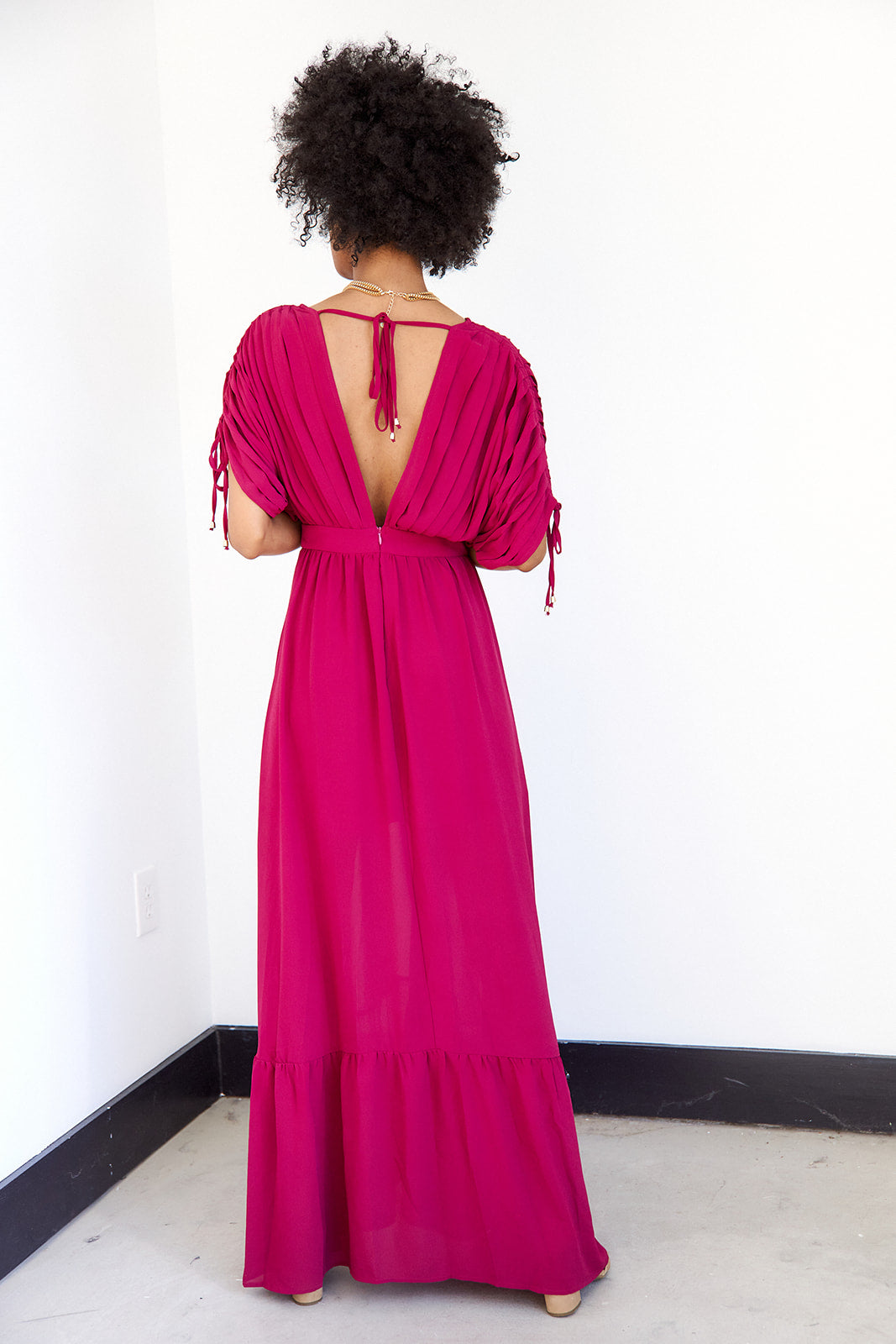 Jeri Ruched Detail Pleated Maxi Dress