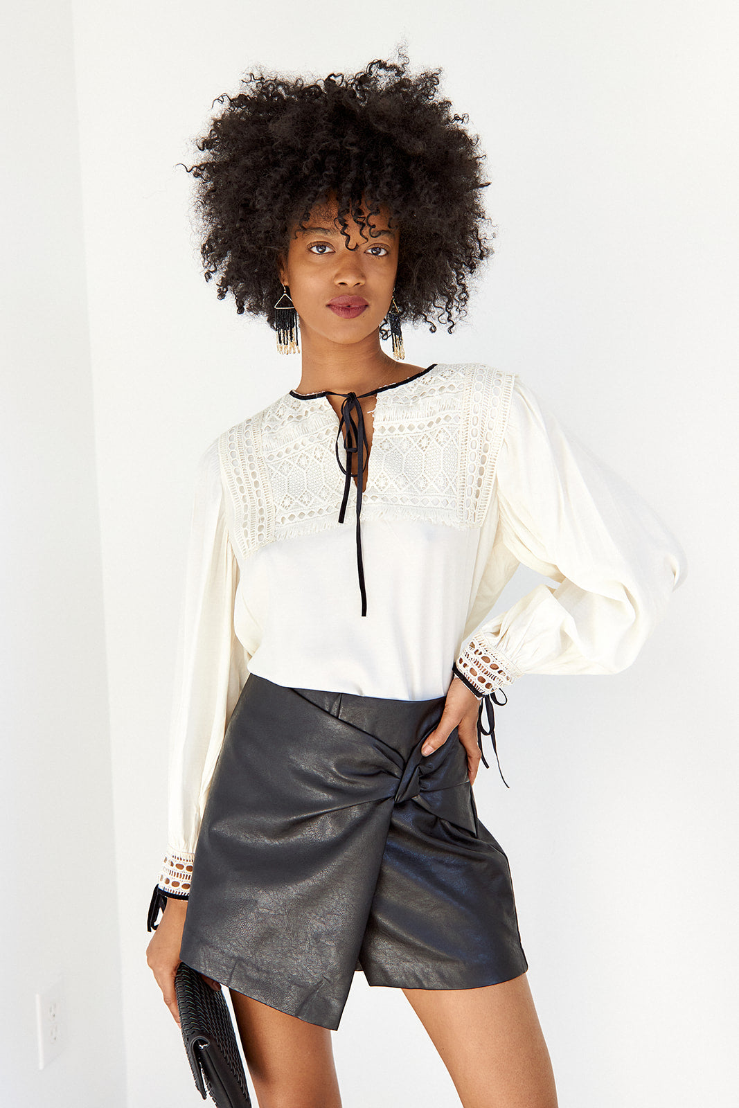 Montie Twist Detail Faux Leather Skirt