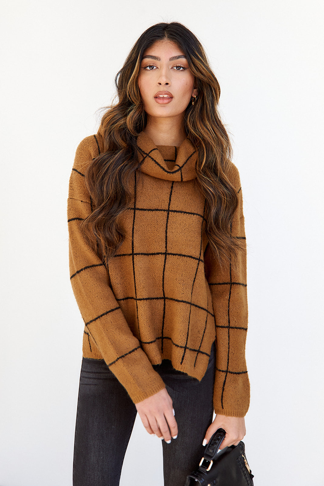 Owynn Turtleneck Grid Sweater