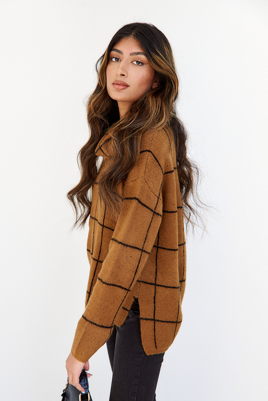 Owynn Turtleneck Grid Sweater