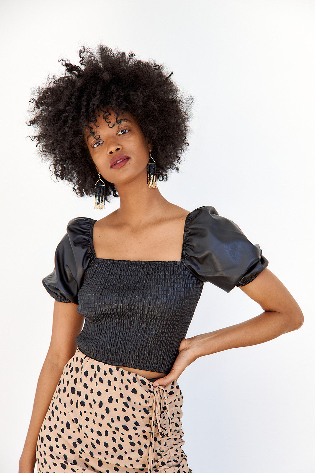 Vava Smocked Leather Top