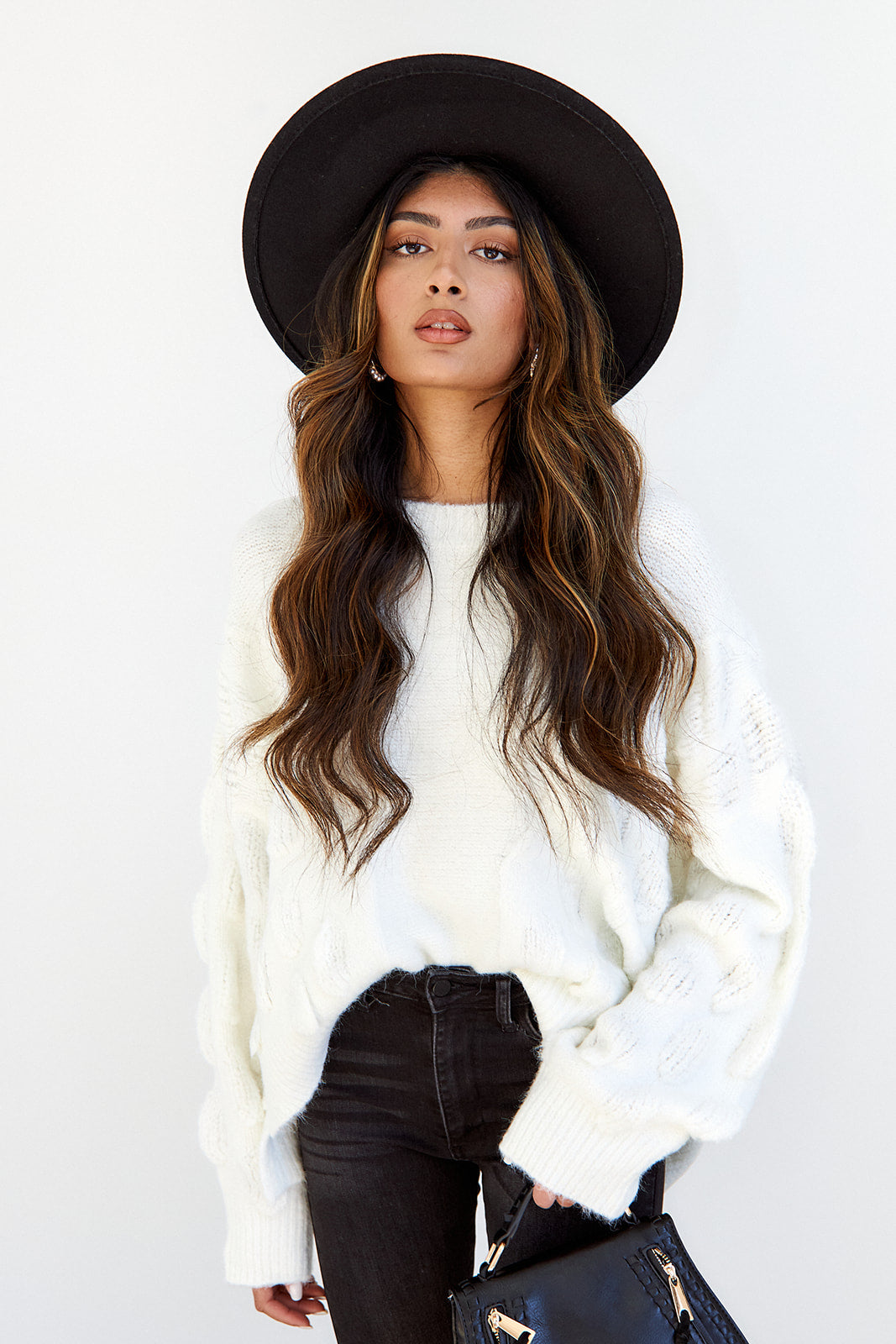 Perly Oversized Textured Detail Sweater