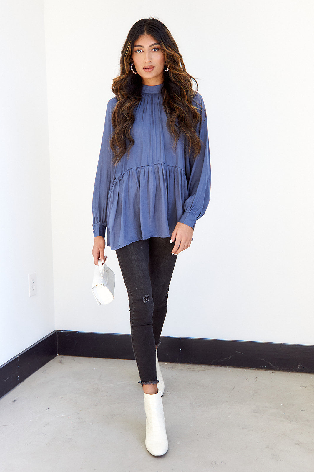 Porter Mock Neck Peplum Blouse