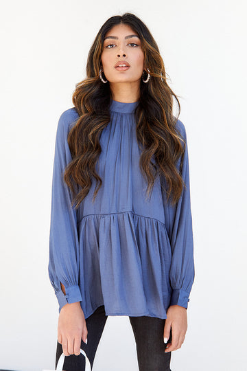 Porter Mock Neck Peplum Blouse