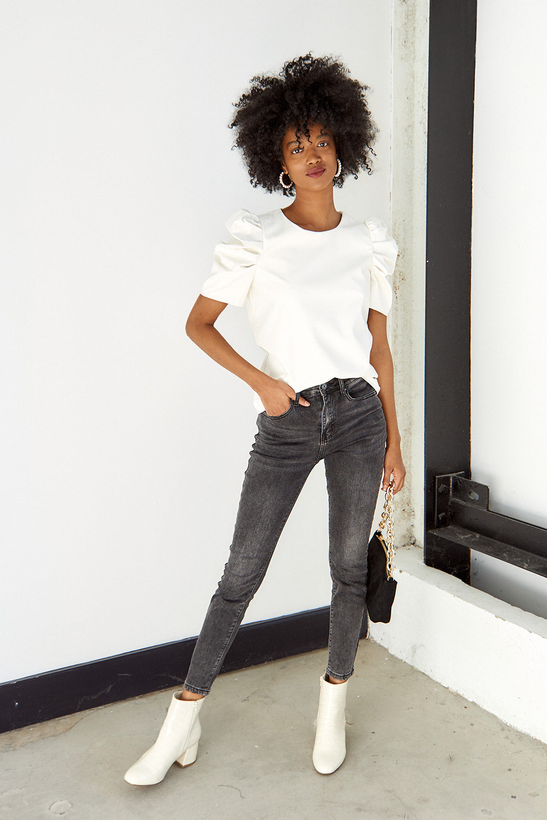 Monteign Faux Leather Short Sleeve Blouse
