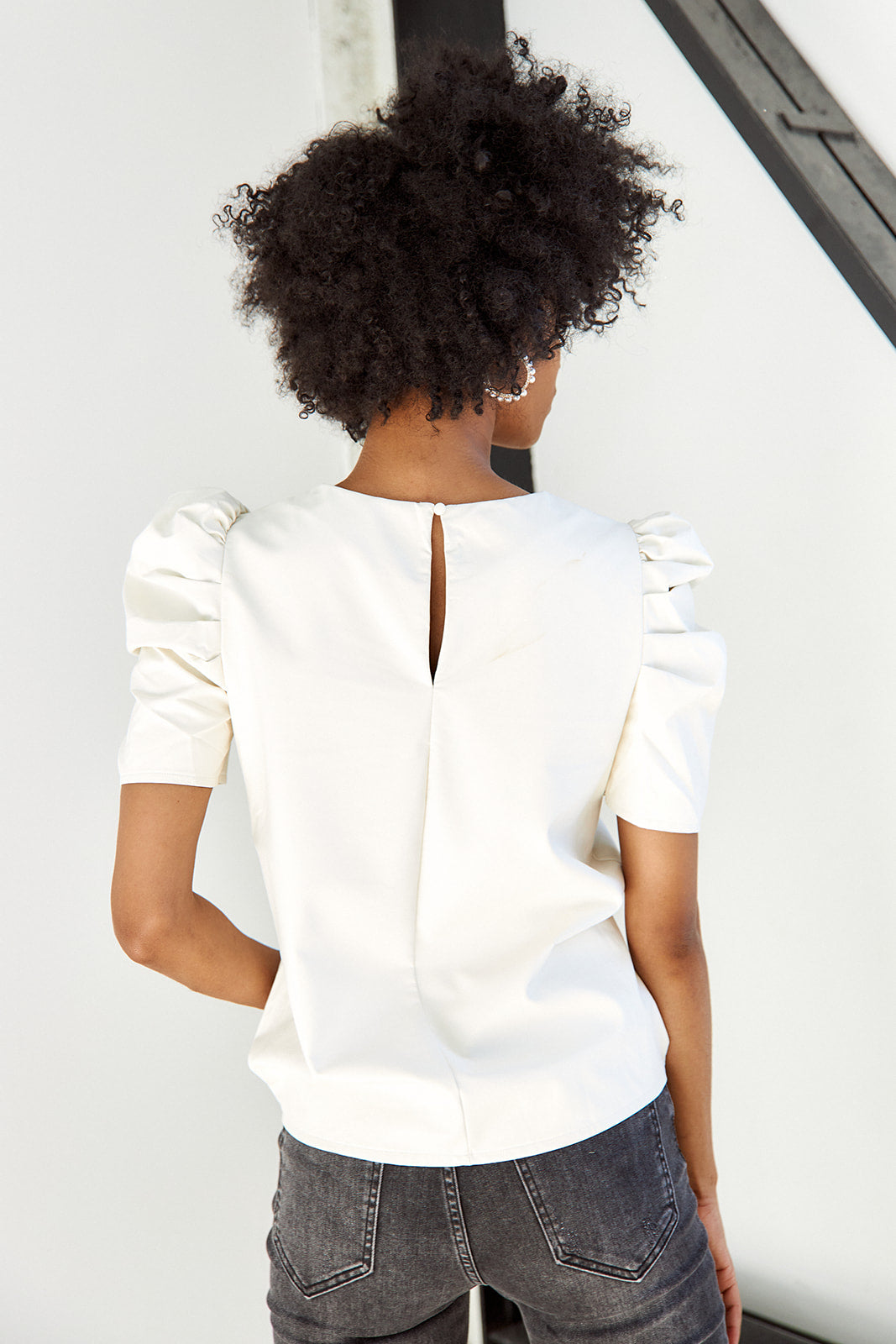 Monteign Faux Leather Short Sleeve Blouse