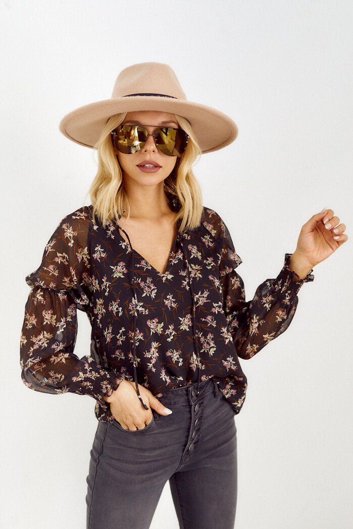 Tarma Floral Sheer Sleeve Blouse