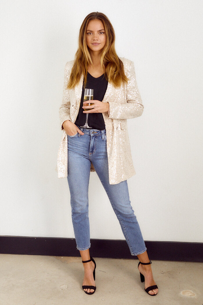 Jezebel Sequin Blazer - S - ROSE GOLD