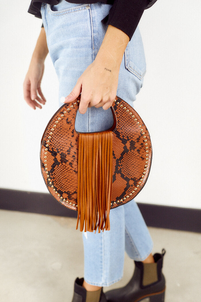Fringe Center Round Python Bag