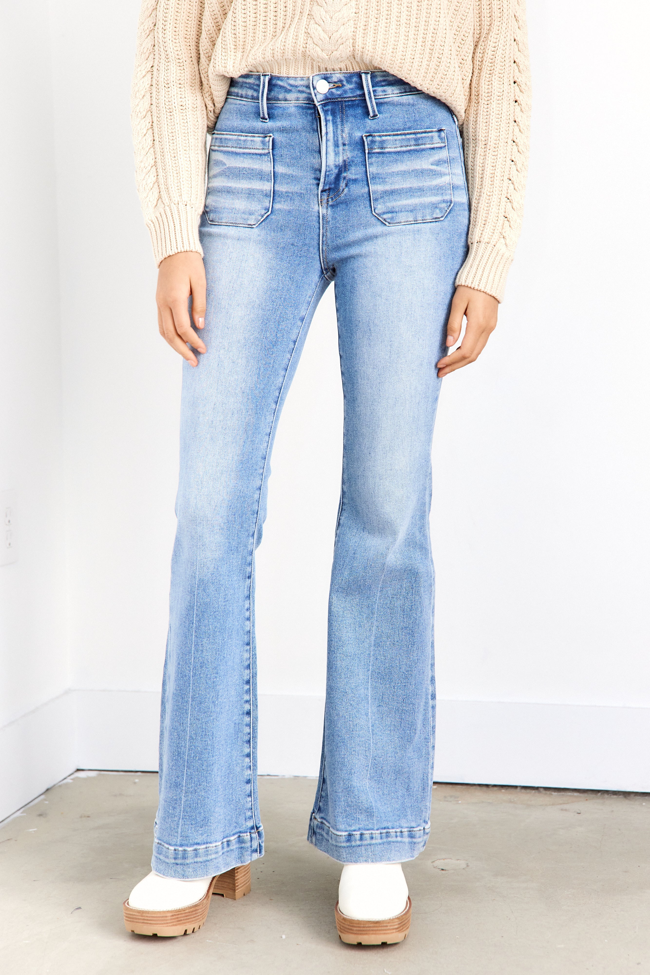 Chrissy Front Pocket High Waisted Flare Jeans
