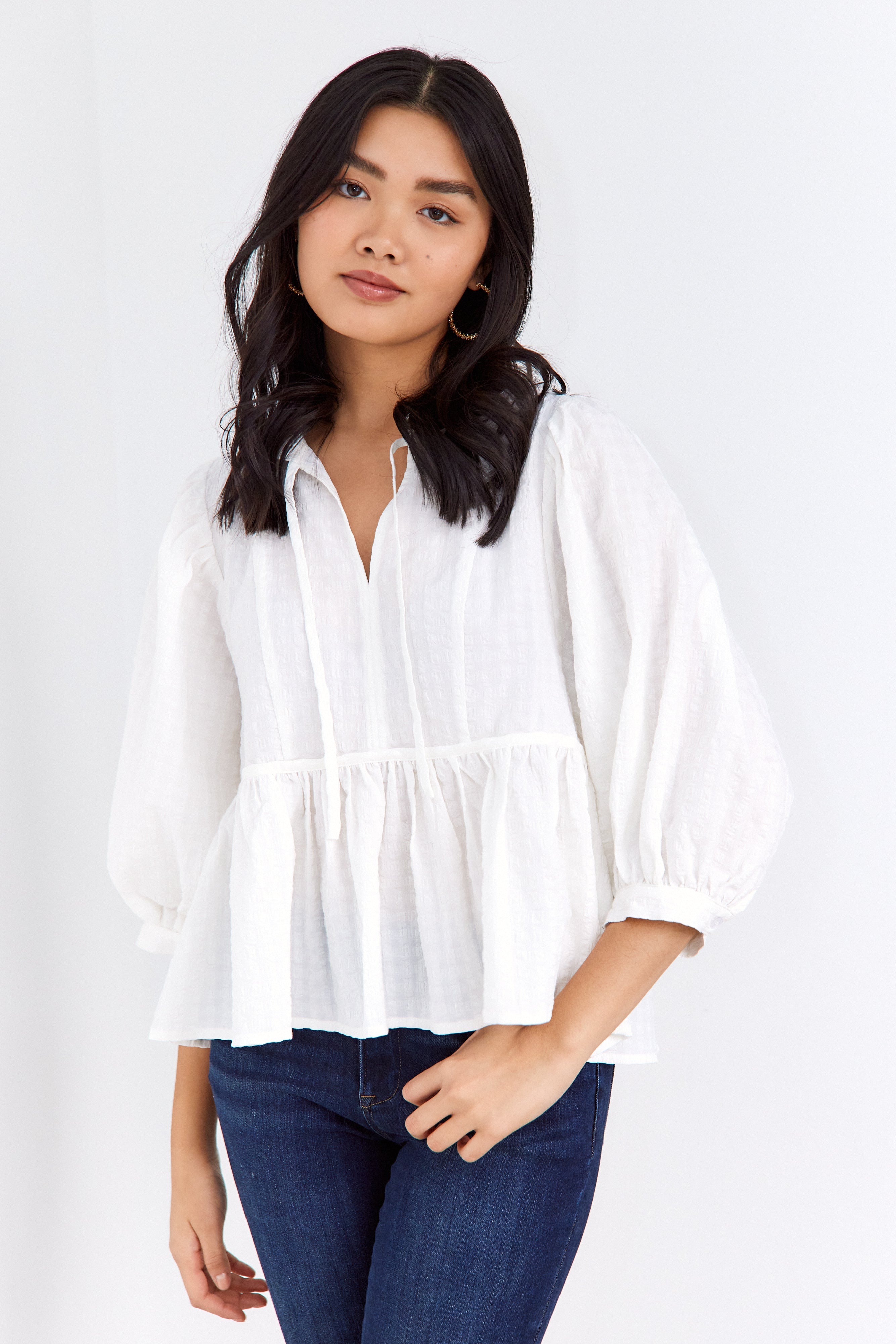 SALE - Alexandra Textured Woven Bubble Sleeve Top