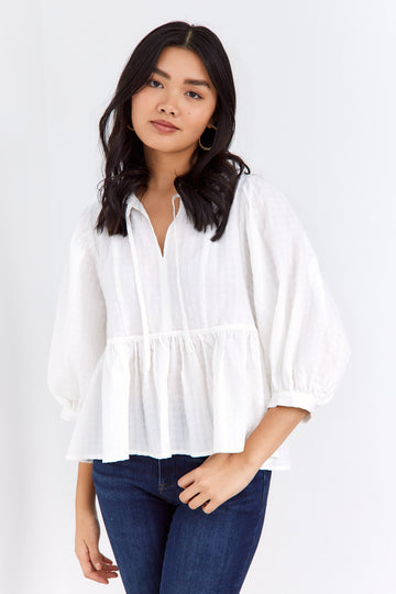 SALE - Alexandra Textured Woven Bubble Sleeve Top