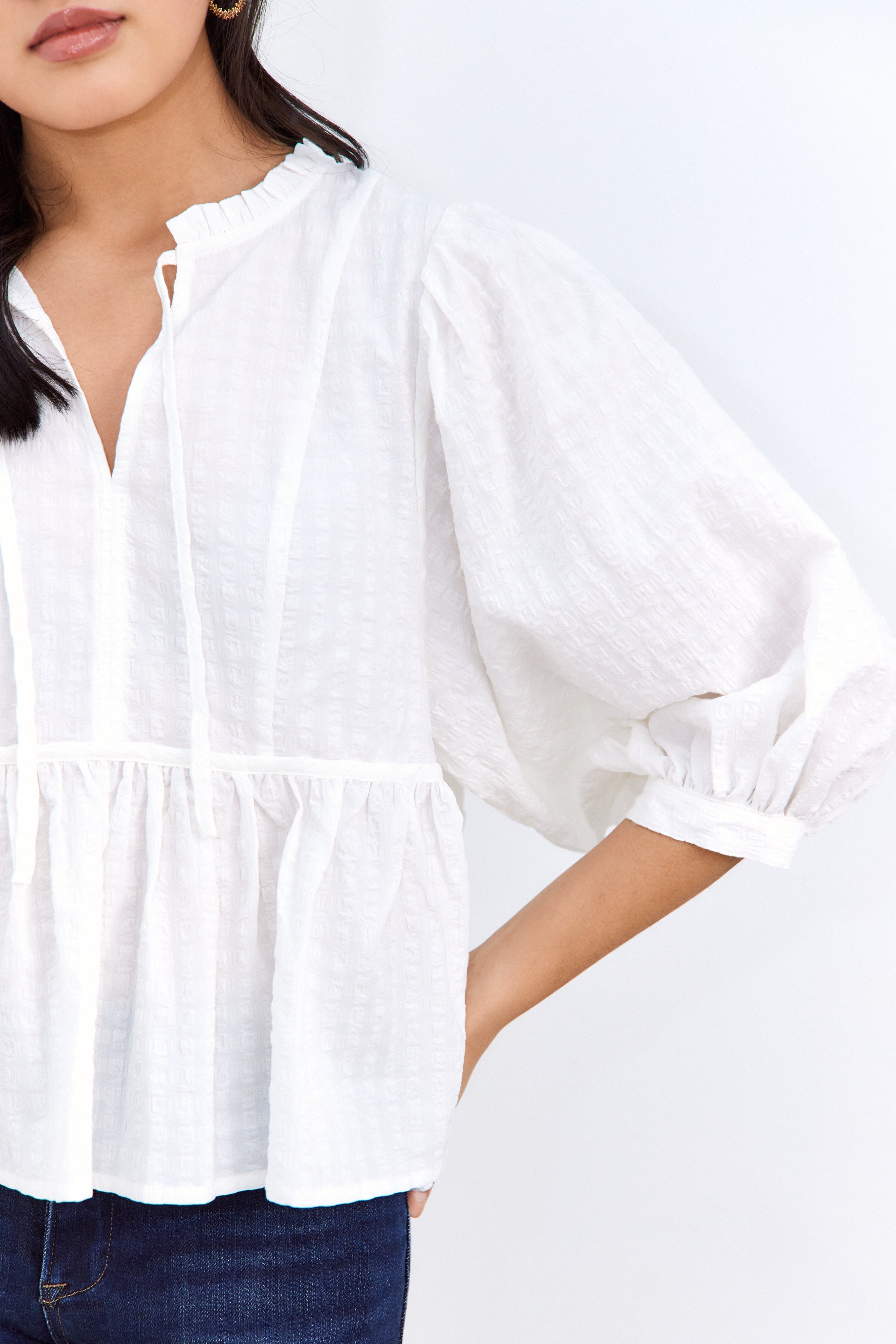 SALE - Alexandra Textured Woven Bubble Sleeve Top