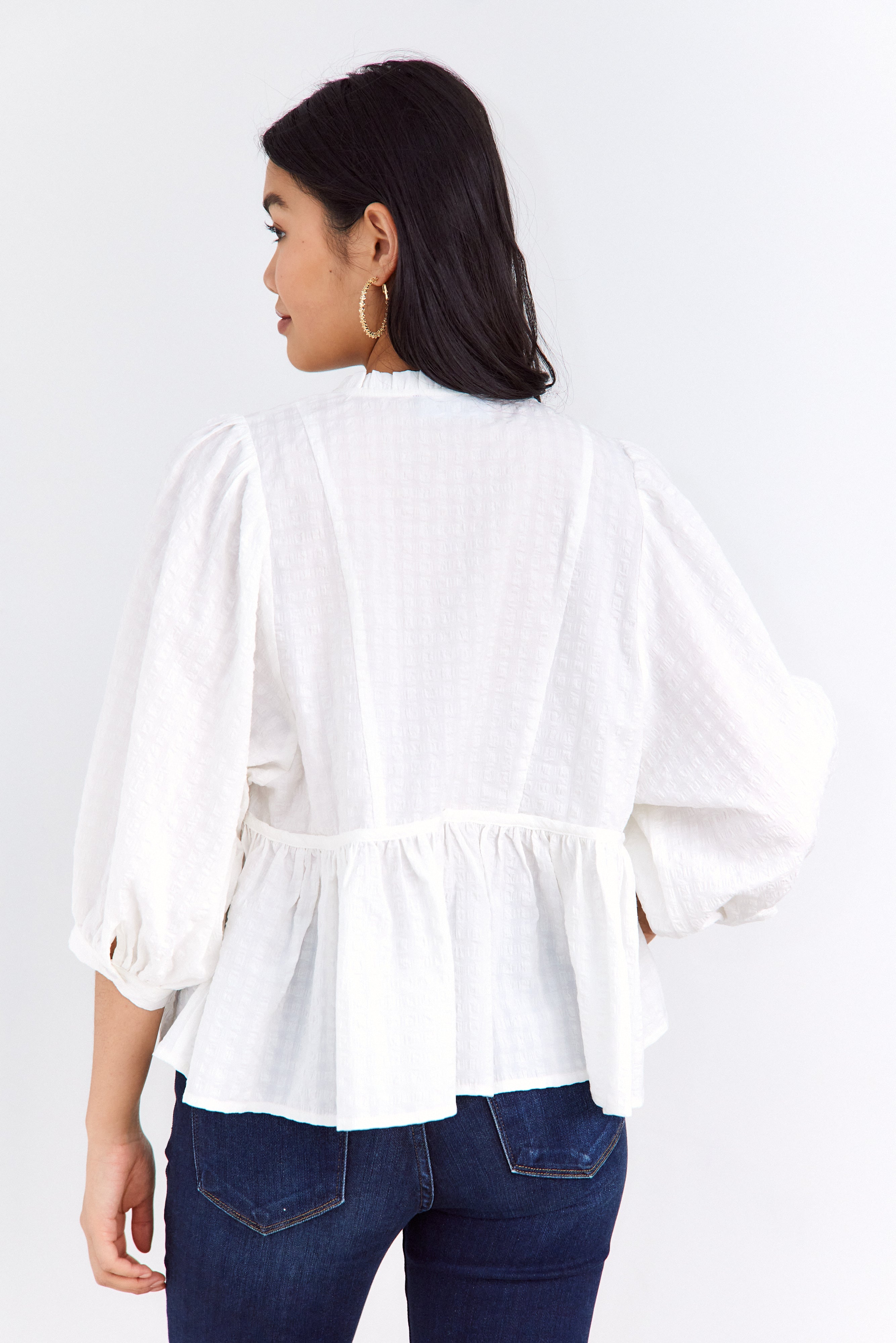 SALE - Alexandra Textured Woven Bubble Sleeve Top