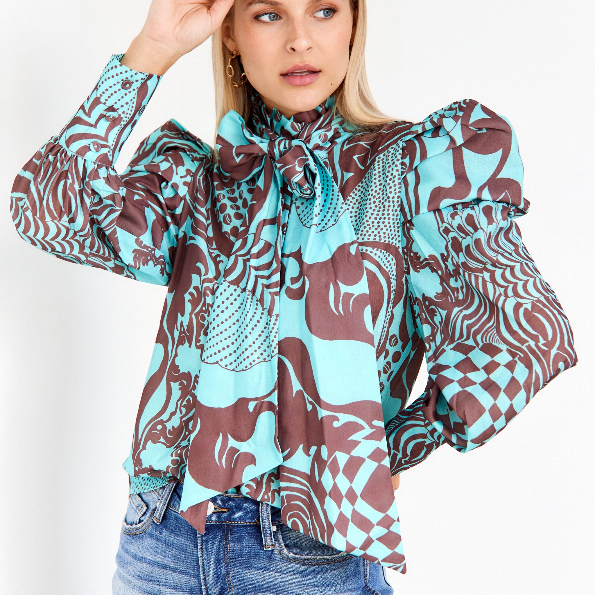 SALE - Emerson Abstract Print Tie Neck Blouse
