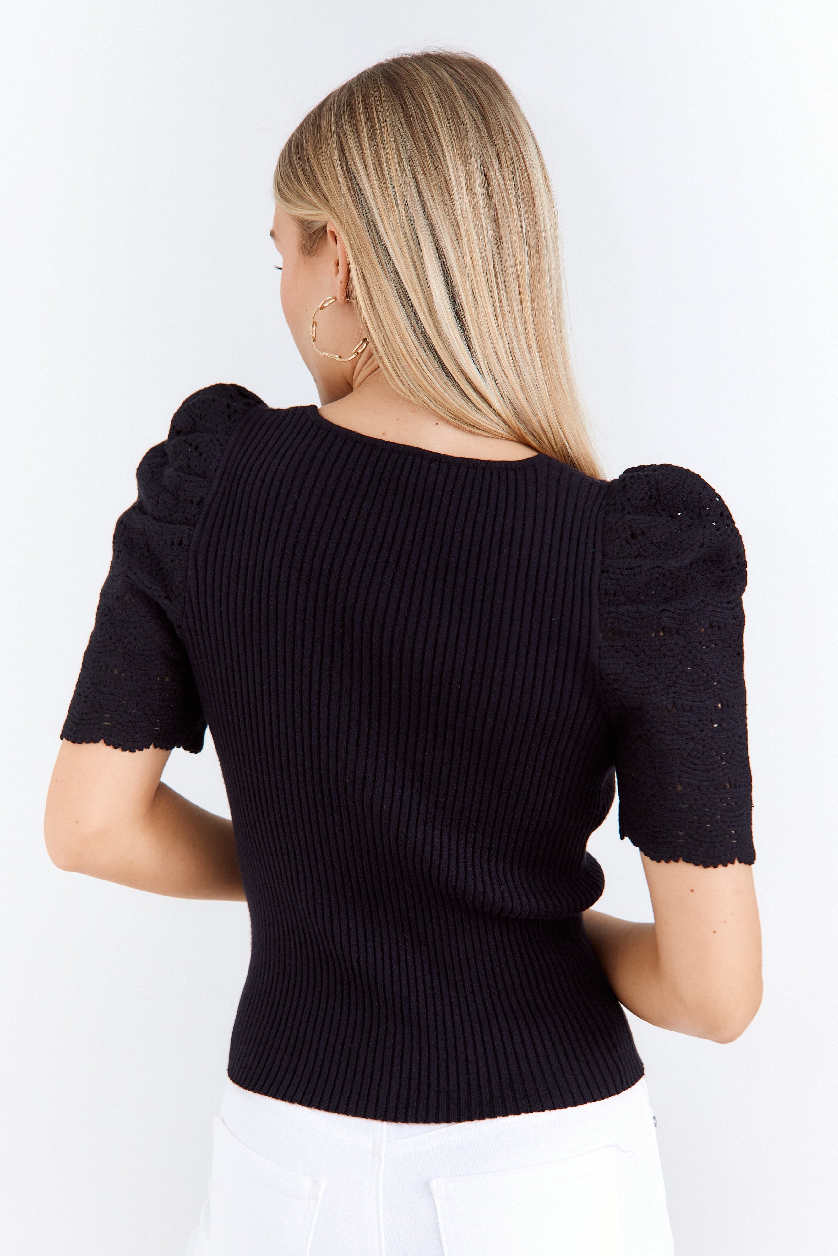 SALE - Gail Puff Crochet Sleeve Sweater