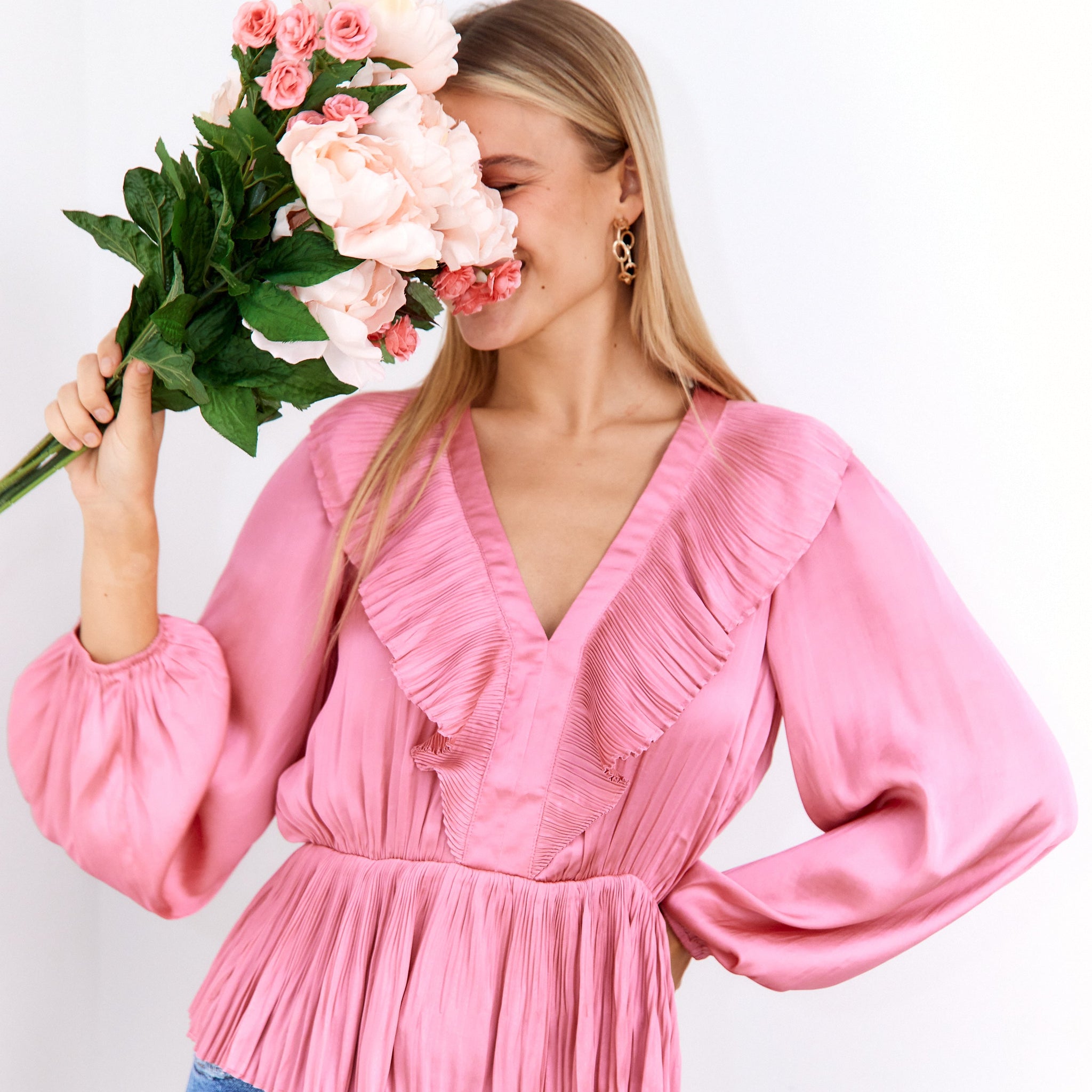SALE - Sedona Pleated Satin Peplum Blouse