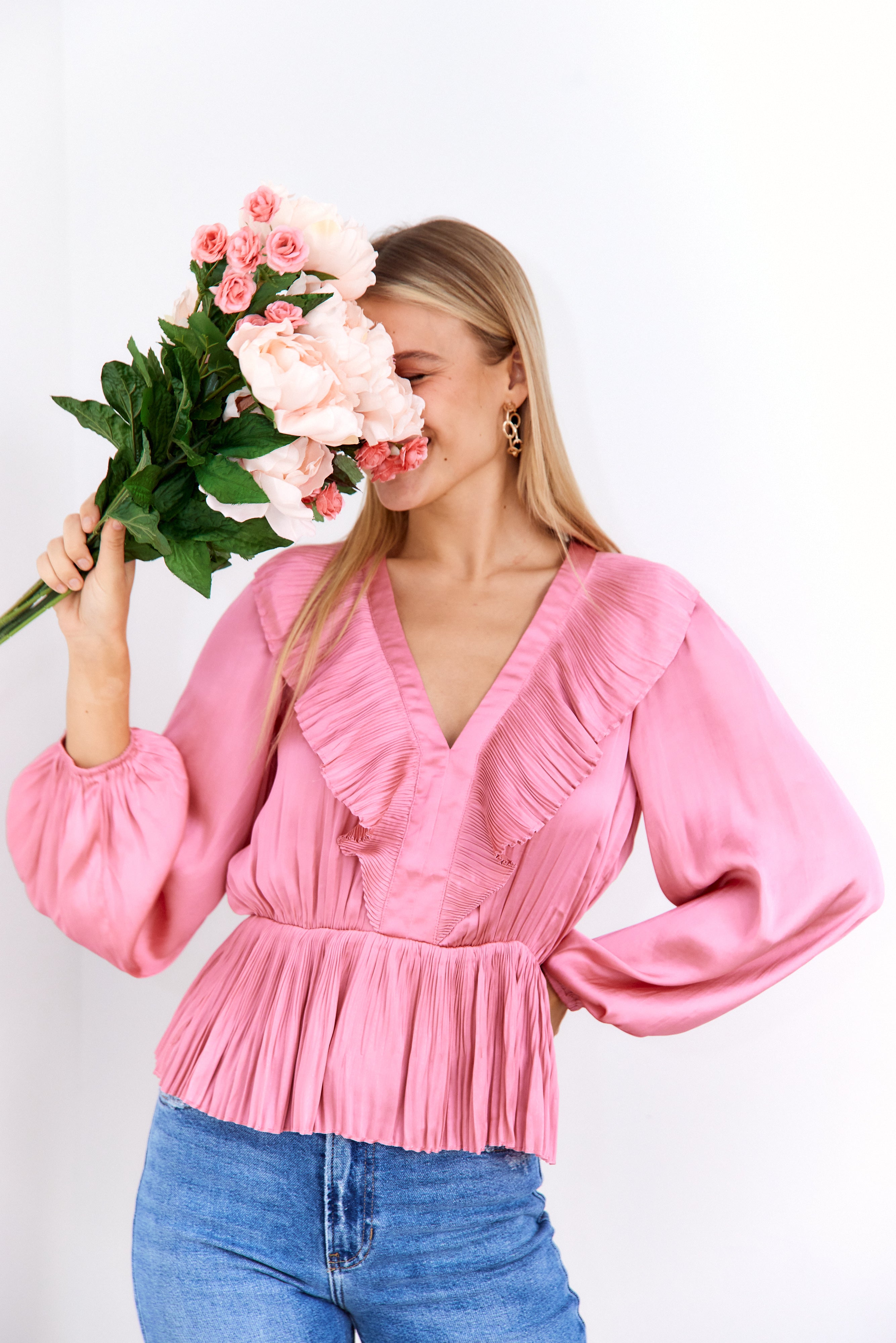 SALE - Sedona Pleated Satin Peplum Blouse