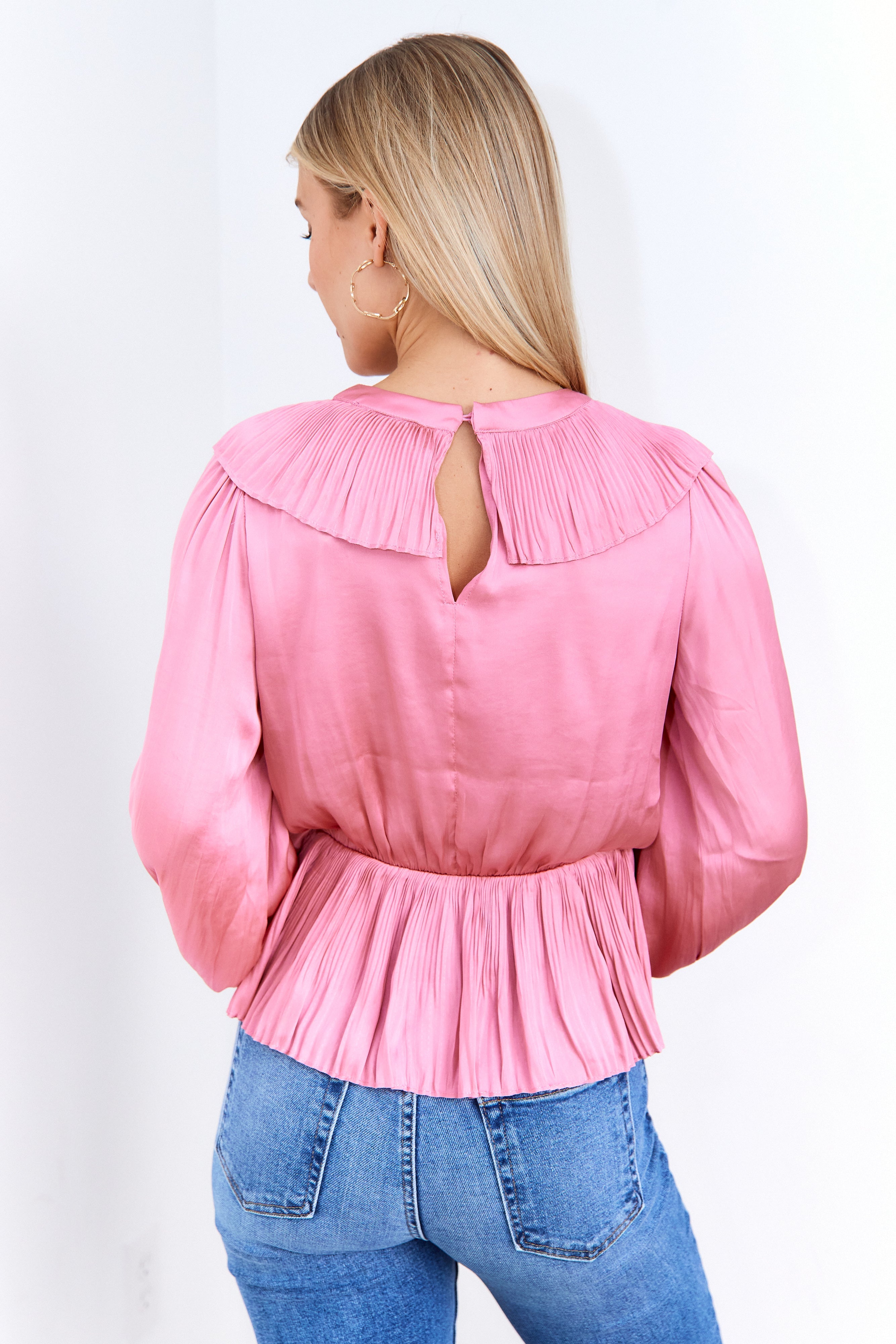 SALE - Sedona Pleated Satin Peplum Blouse