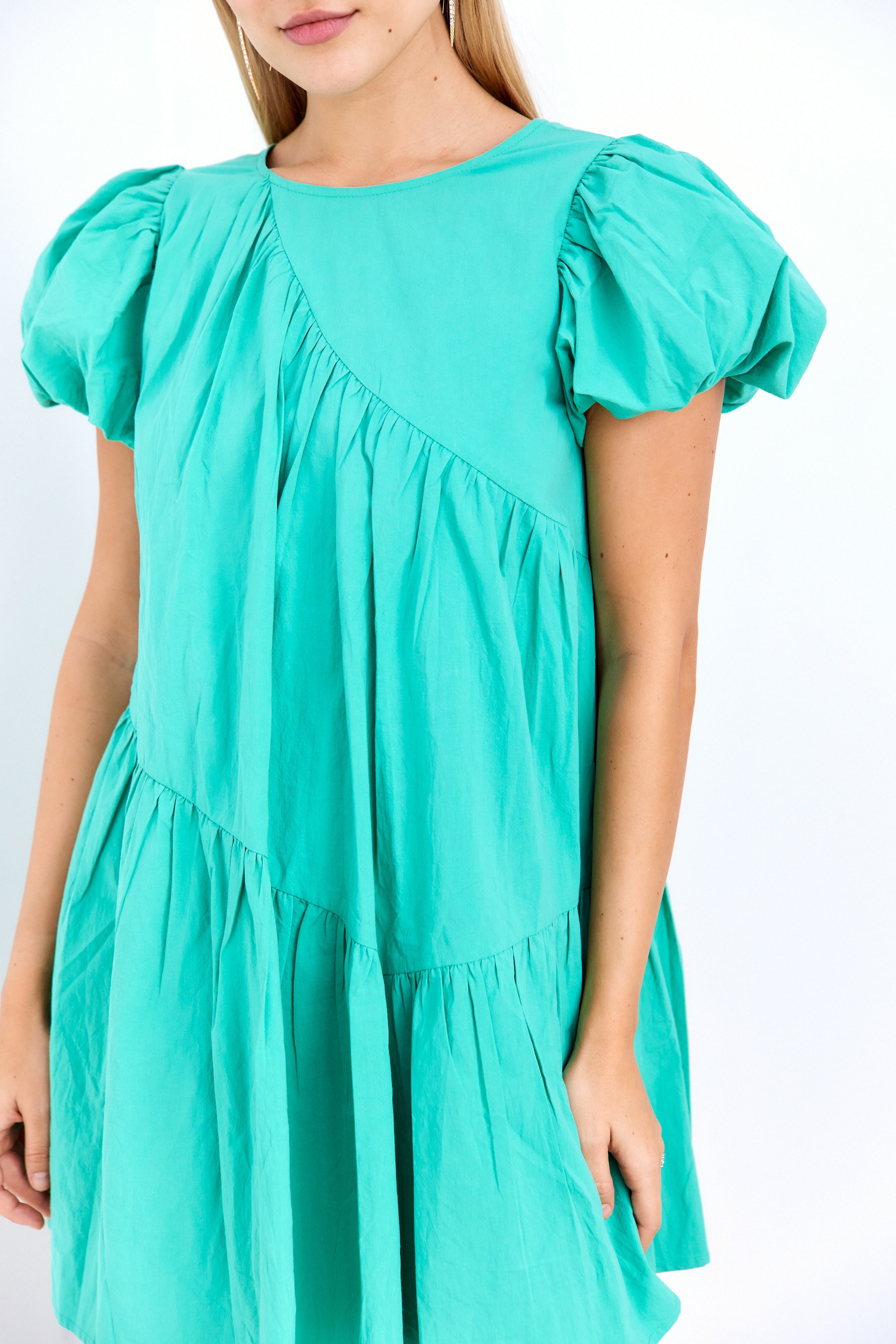 Susan Puff Sleeve Asymmetrical Seam Dress