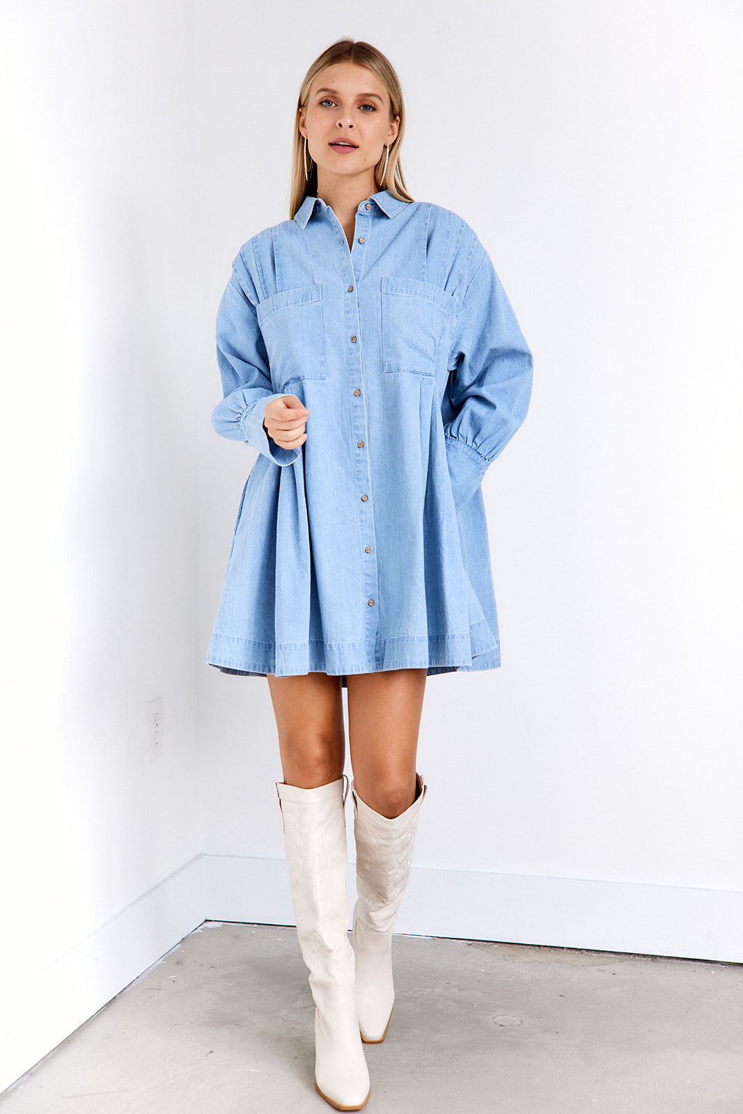 SALE - Vega Button Front Denim Shirt Mini Dress