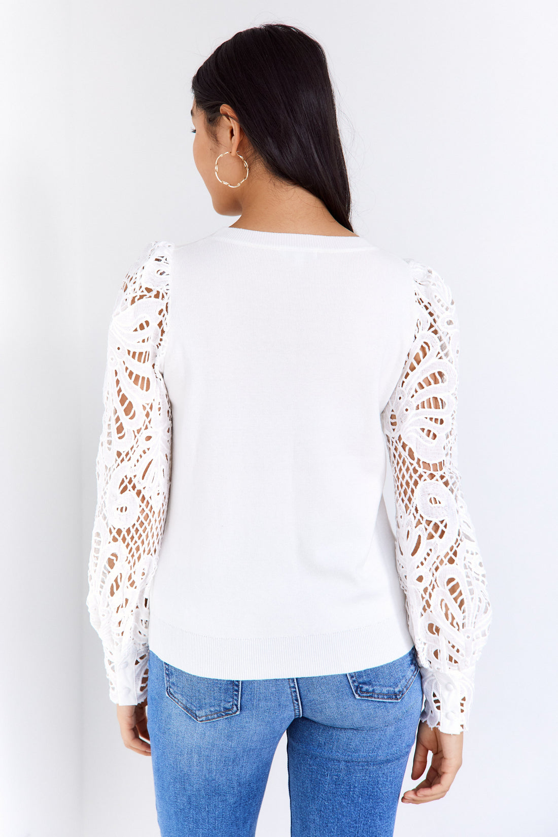 SALE - Parker Lace Sleeve Crew Neck Sweater