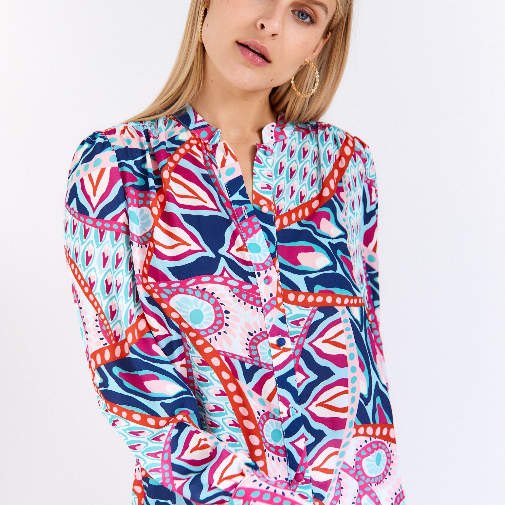SALE - Hanna Banded Collar Button Front Blouse