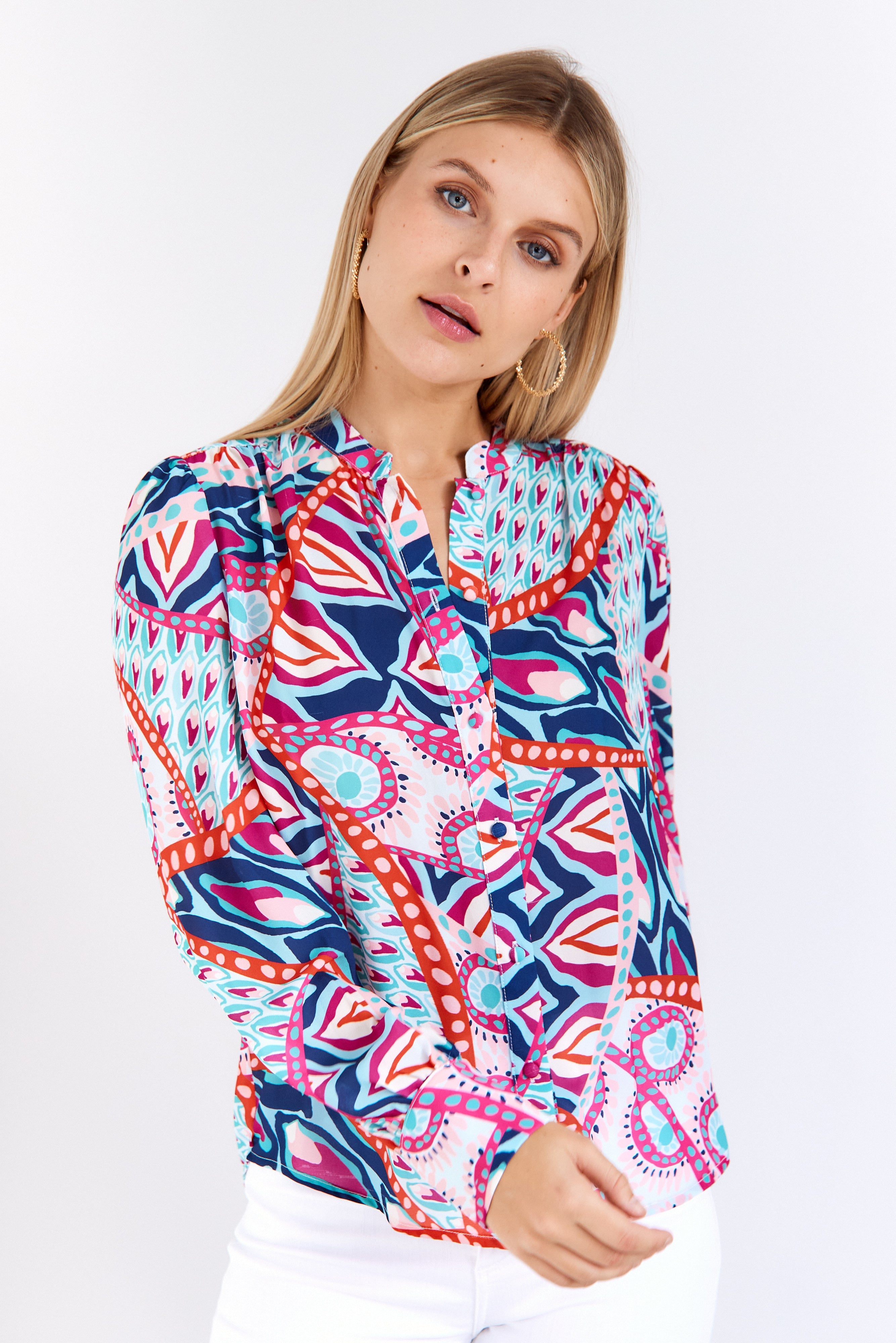 SALE - Hanna Banded Collar Button Front Blouse