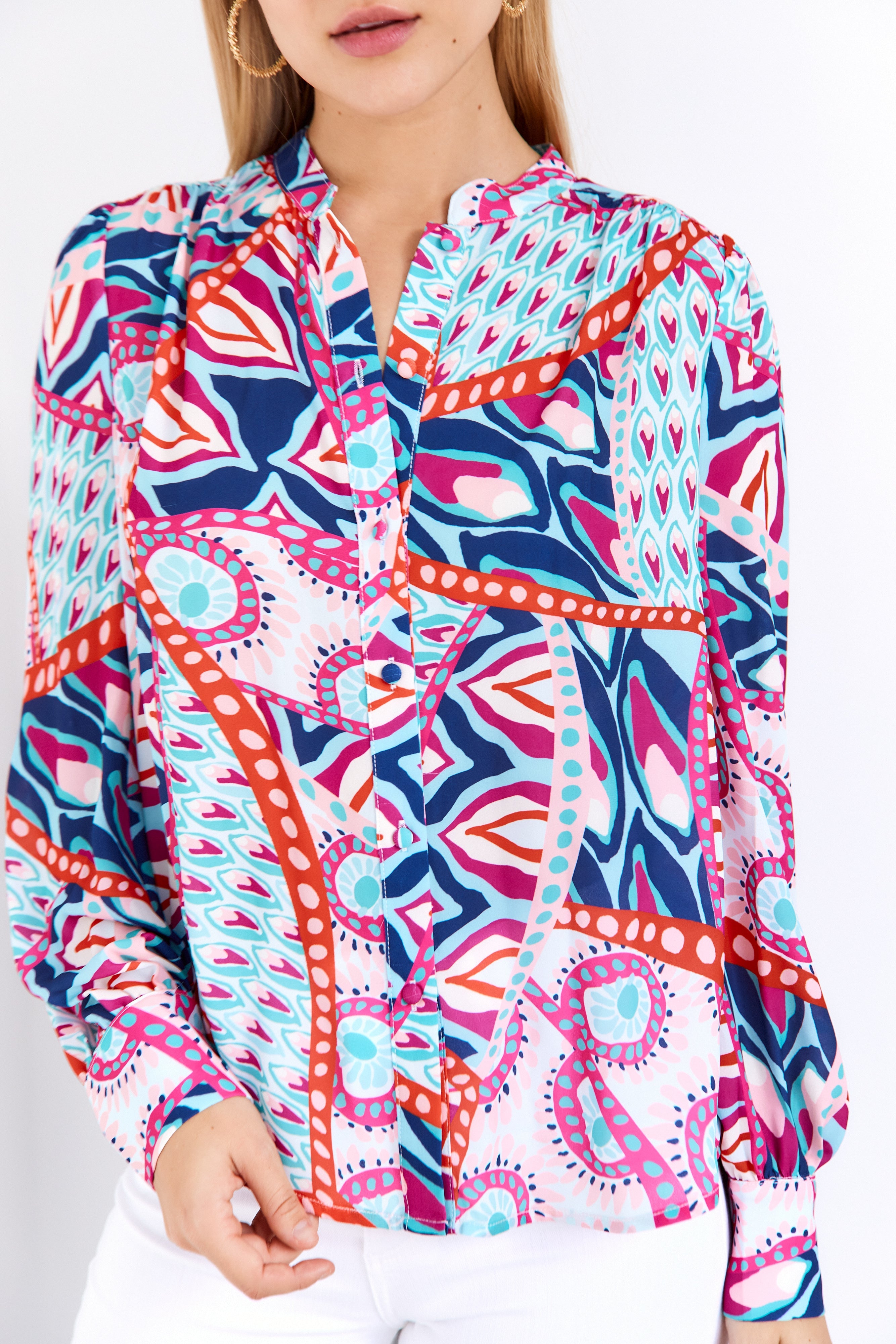 SALE - Hanna Banded Collar Button Front Blouse