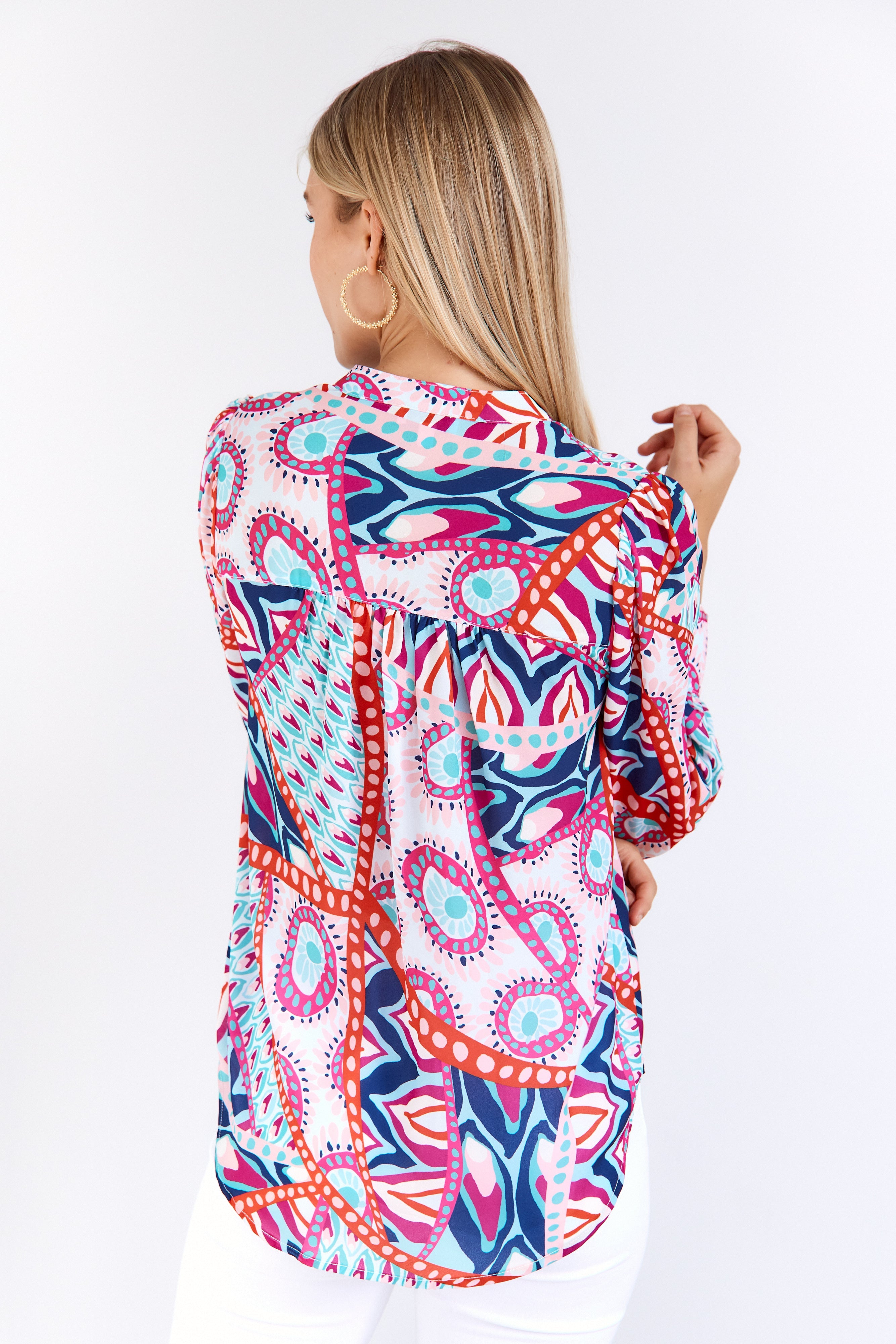 SALE - Hanna Banded Collar Button Front Blouse