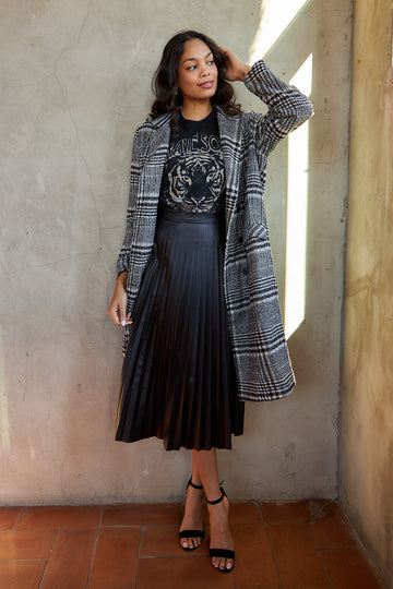 Abby Faux Leather Pleated Midi Skirt