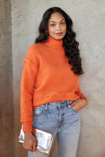 Etty Fringe Turtleneck Sweater