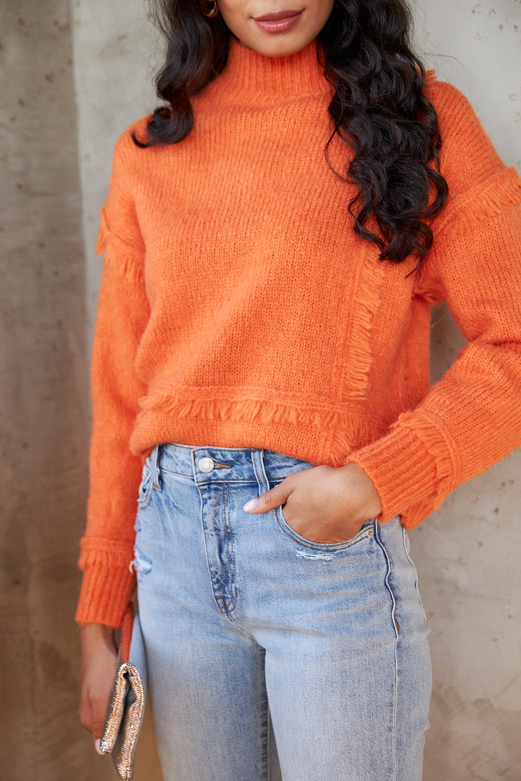 Etty Fringe Turtleneck Sweater