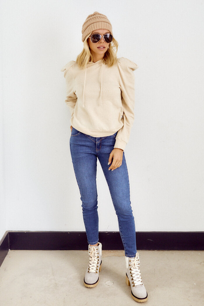 Hailey Puff Sleeve Hooded Sweatshirt